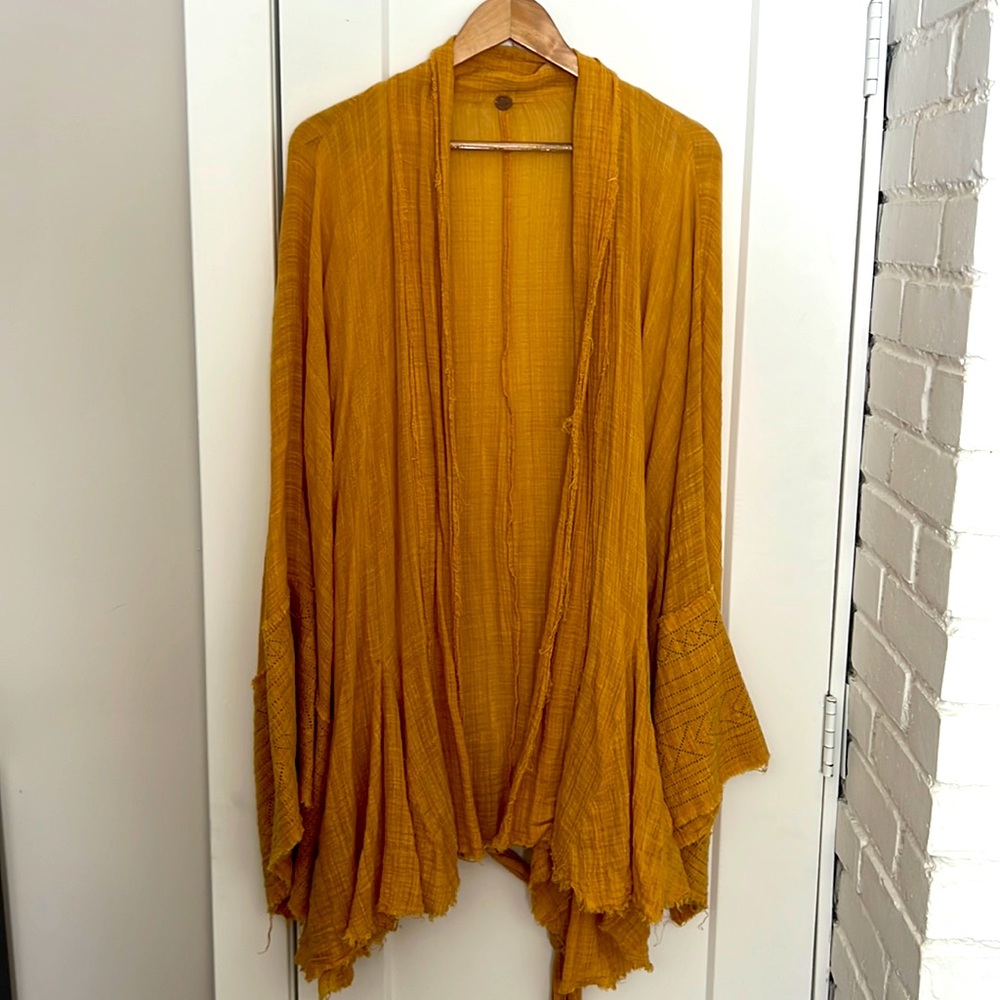 Free People Mustard Yellow Open Cardigan